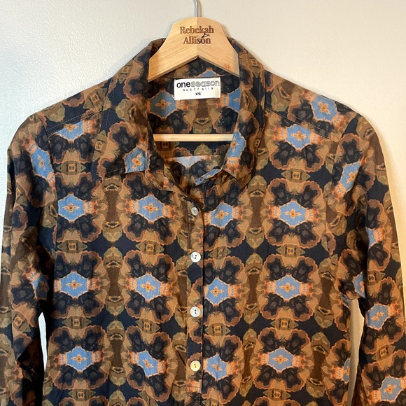 One Season Papy Abstract Print Split V Neck Midi Beach Dress Brown SZ XS - Picture 11 of 16